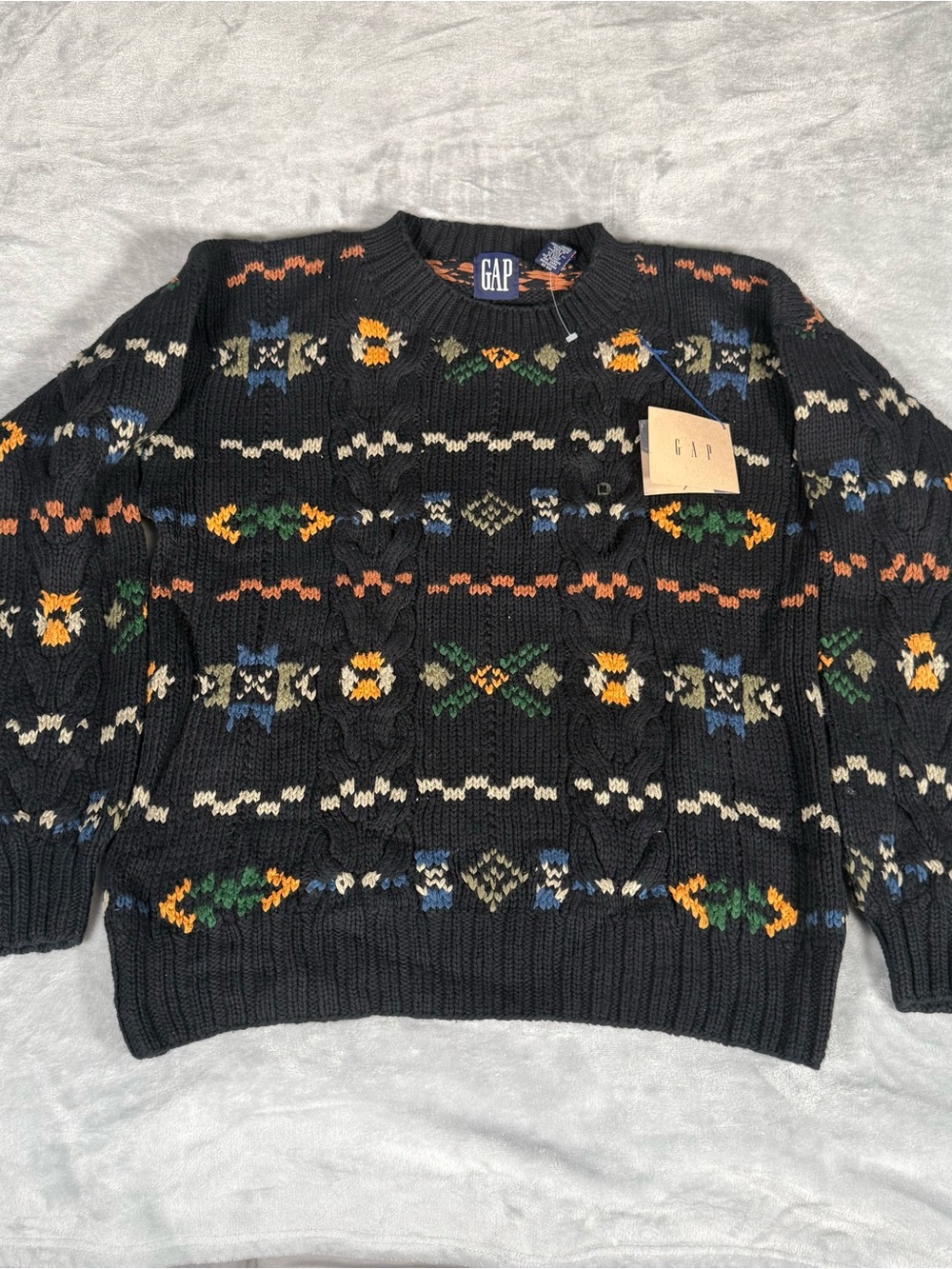 Vintage GAP Hand Knit Sweater Mens M Pattern Heavyweight Cotton NEW